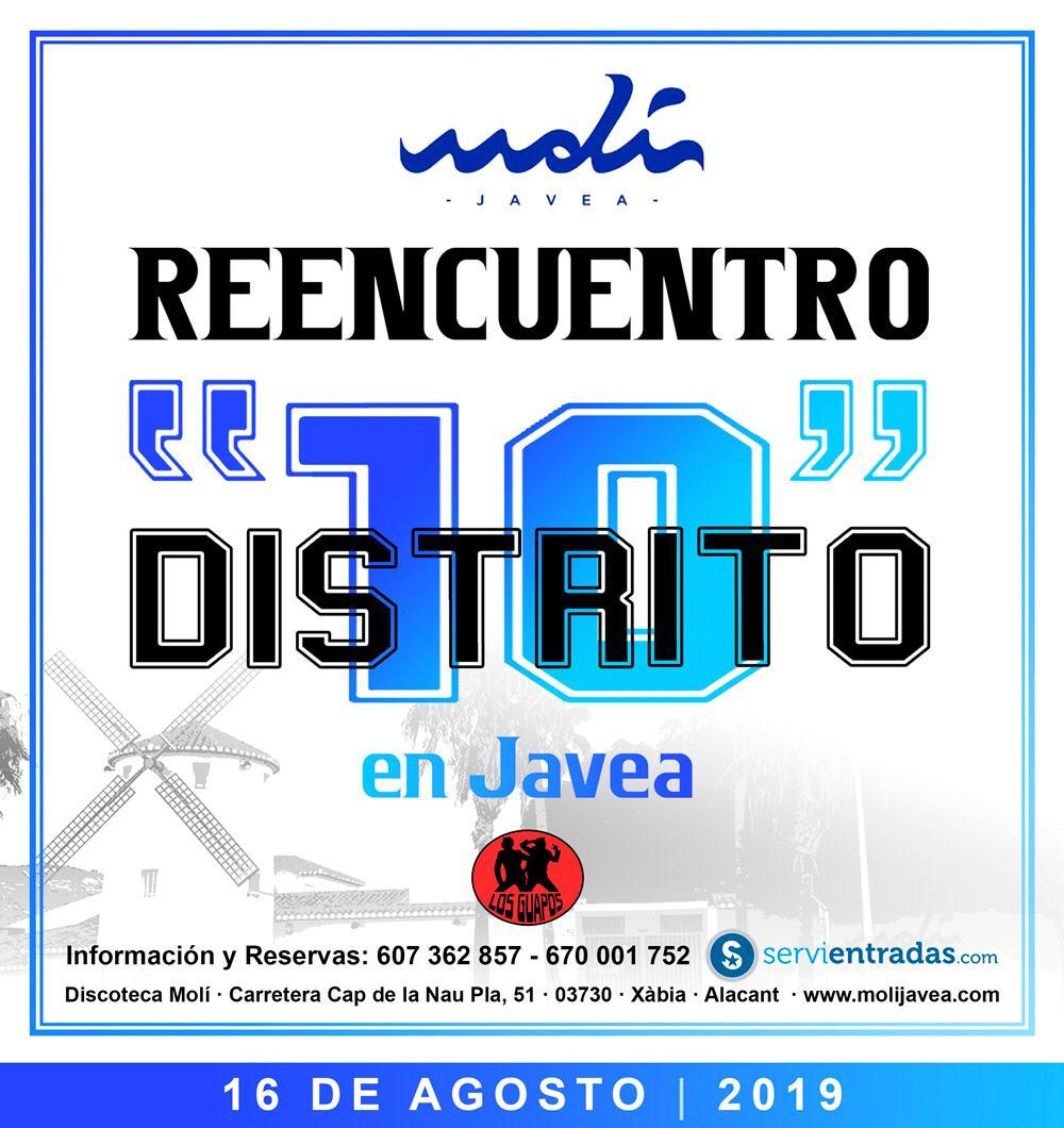 La discoteca El Molí de Jávea ha anunciado las últimas entradas a 25€ para la fiesta remember de Distrito 10 que tendrá lugar el 16 de agosto. 