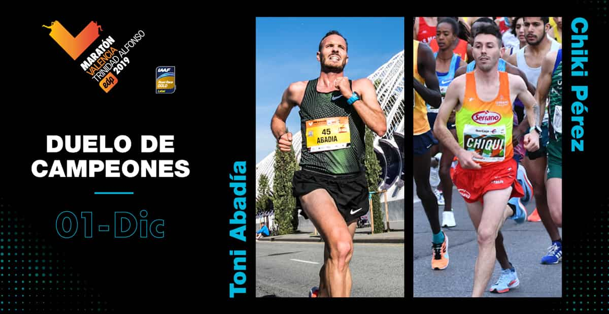 Los fondistas Toni Abadía y Chicki Pérez en el Maratón Valencia 2019